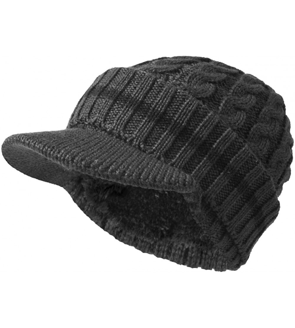 Skullies & Beanies Men's Knit Beanie Visor Skullcap Cadet Newsboy Cap Ski Winter Hat - Stripe-grey - C7182GE4GGK $12.32