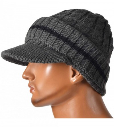 Skullies & Beanies Men's Knit Beanie Visor Skullcap Cadet Newsboy Cap Ski Winter Hat - Stripe-grey - C7182GE4GGK $12.32