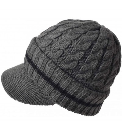 Skullies & Beanies Men's Knit Beanie Visor Skullcap Cadet Newsboy Cap Ski Winter Hat - Stripe-grey - C7182GE4GGK $12.32