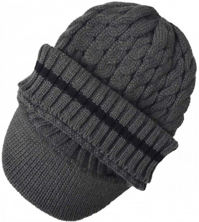 Skullies & Beanies Men's Knit Beanie Visor Skullcap Cadet Newsboy Cap Ski Winter Hat - Stripe-grey - C7182GE4GGK $12.32