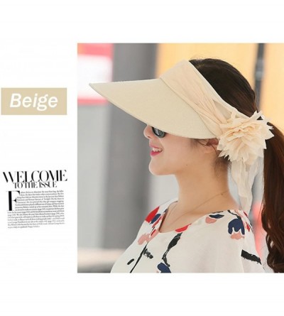 Sun Hats Floppy Summer UPF50+ Foldable Sun Beach Hats Accessories Wide Brim for Women - Beige Empty Top - C717YEEGL47 $9.17