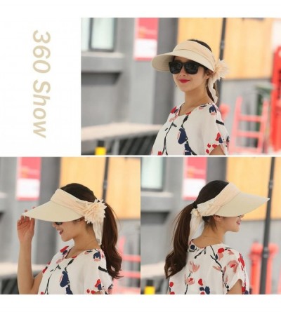 Sun Hats Floppy Summer UPF50+ Foldable Sun Beach Hats Accessories Wide Brim for Women - Beige Empty Top - C717YEEGL47 $9.17