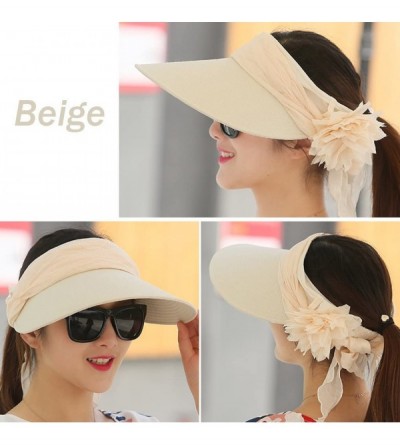 Sun Hats Floppy Summer UPF50+ Foldable Sun Beach Hats Accessories Wide Brim for Women - Beige Empty Top - C717YEEGL47 $9.17