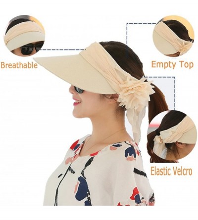 Sun Hats Floppy Summer UPF50+ Foldable Sun Beach Hats Accessories Wide Brim for Women - Beige Empty Top - C717YEEGL47 $9.17