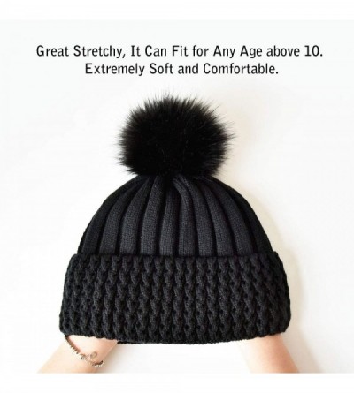 Skullies & Beanies Winter Hats for Women Fur Pom Pom Hats Knitted Cuff Bobble Beanie Warm Wool Ski Cap - CP18AZTRQX7 $9.45