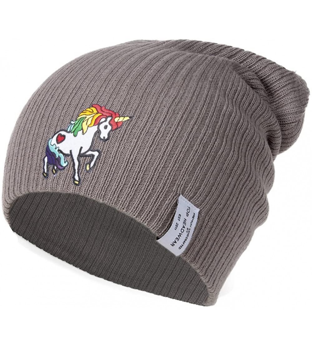 Skullies & Beanies Rainbow Unicorn Long Rib Beanie - Grey - CT18609SU6S $8.08