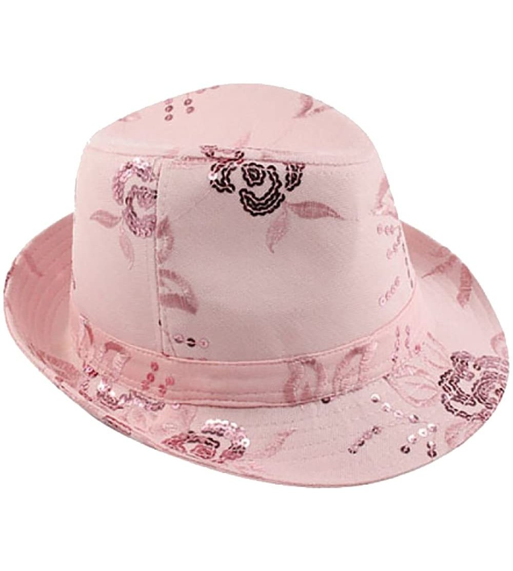 Fedoras Sequin Floral Fedora Hat - Pink - CJ17AYYYQYR $15.19