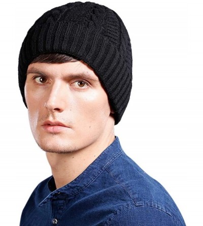 Skullies & Beanies Beanie for Men Women Winter Hat Cable Knit Beanies Mens Fleece Skull Hats Black Caps - A-black Thick - CN1...