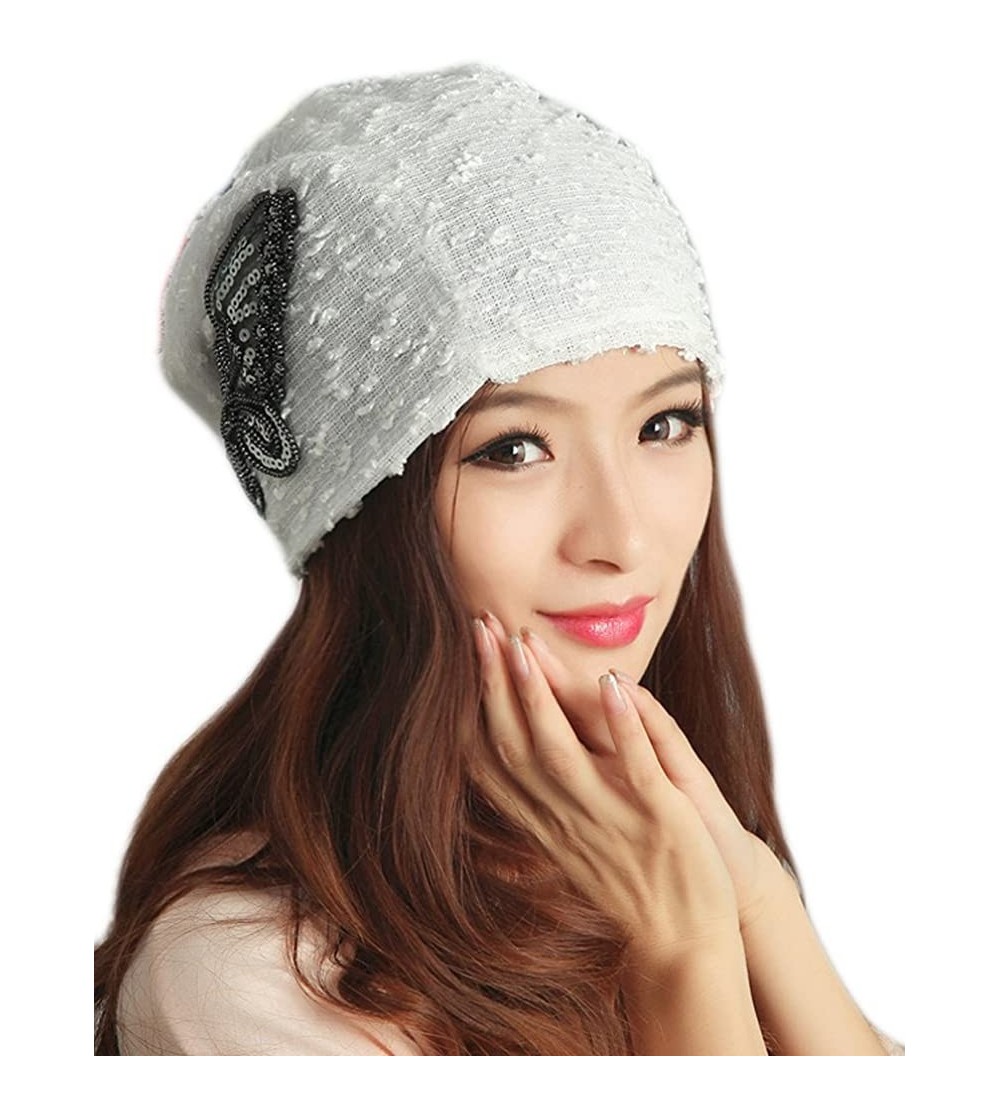 Skullies & Beanies Womens Lace Sequin Butterfly Beanie Hat Cap Turban - White - C4127J3EL1B $9.50