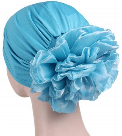 Skullies & Beanies Women Flower Elastic Turban Beanie Head Scarf wrap Chemo Cap hat for Cancer Patient - Blue - C7187448MZM $...