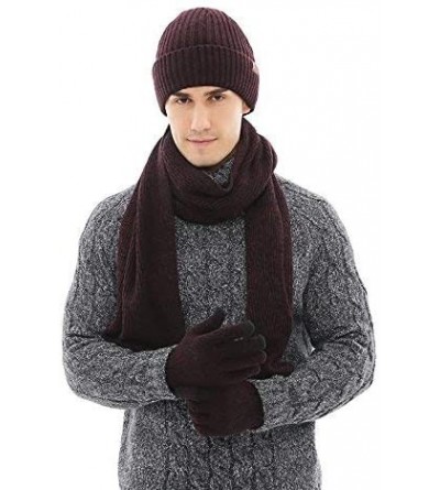 Skullies & Beanies 3 Pieces Winter Warm Knit Beanie Hat + Long Scarf + Non-Slip Touch Screen Gloves Gift Set Scarfs for Men W...