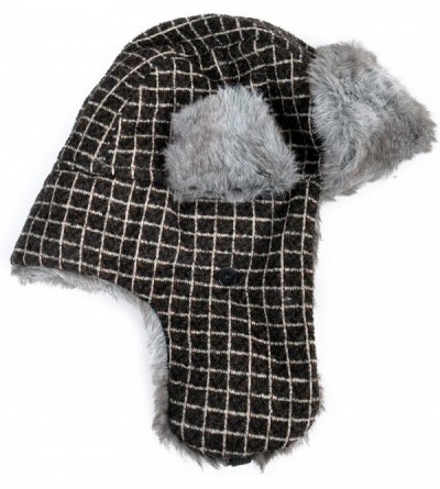 Bomber Hats Grid Pattern Fur Trapper Aviator Hat - Brown - CH116MQ9PNL $11.08