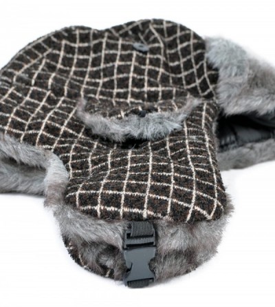 Bomber Hats Grid Pattern Fur Trapper Aviator Hat - Brown - CH116MQ9PNL $11.08