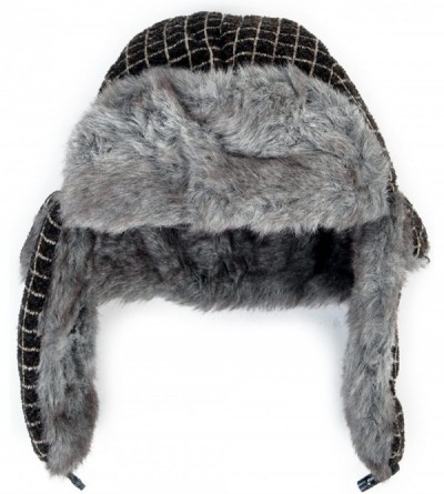 Bomber Hats Grid Pattern Fur Trapper Aviator Hat - Brown - CH116MQ9PNL $11.08