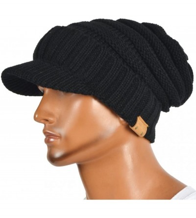 Skullies & Beanies Men's Knit Beanie Visor Skullcap Cadet Newsboy Cap Ski Winter Hat - Thick Black - CD1874QMLA9 $10.99