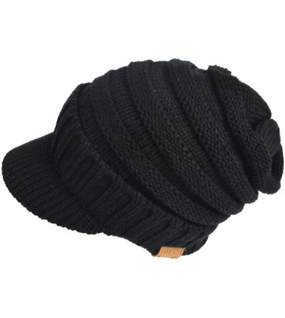 Skullies & Beanies Men's Knit Beanie Visor Skullcap Cadet Newsboy Cap Ski Winter Hat - Thick Black - CD1874QMLA9 $10.99