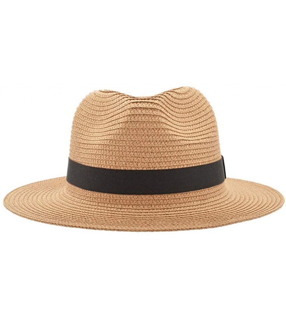 Fedoras Unisex Beach Straw Hat Jazz Sunshade Panama Trilby Fedora Hat Gangster Cap Straw hat Summer Best 2019 New - C818QWCOT...