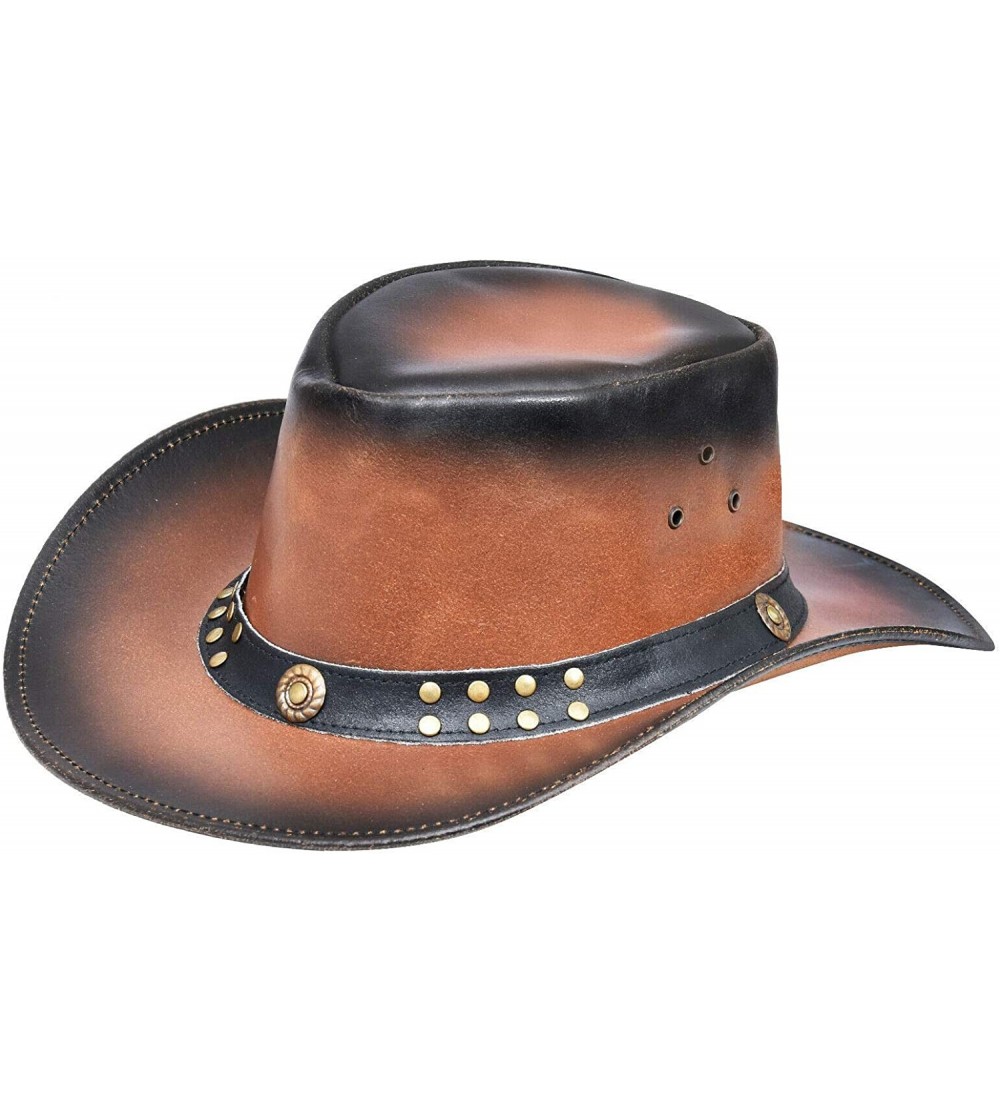 Cowboy Hats Australian Smoke Western Style Cowboy Outback Real Leather Aussie Bush Hat - CE18X87T5M3 $37.32