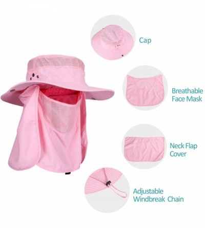 Sun Hats Sun Protection Hat Wide Brim Detachable Neck Face Flap Men & Women UPF 50+ - Pink - C7198XHNC39 $14.94