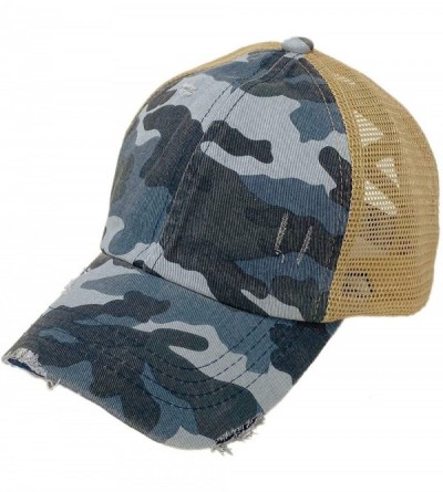 Baseball Caps Ponytail Criss Cross Messy Buns Ponycaps Baseball Cap Dad Trucker Mesh Hat - Distressed Camouflage Blue - CJ196...