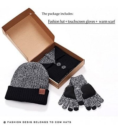 Skullies & Beanies 3-Pieces Winter Knit Hat Set Warm Beanie Hat + Scarf + Gloves Winter Set - Wine Red - CC186SYS2SD $14.48