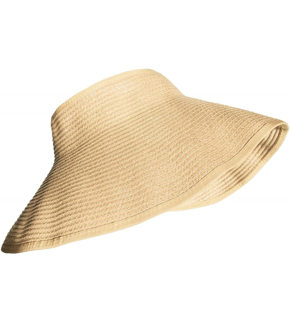 Sun Hats Foldable Beach Visor Wide Brim Sun Hat - Beige - CG11VT491T9 $7.89