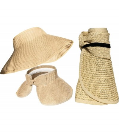 Sun Hats Foldable Beach Visor Wide Brim Sun Hat - Beige - CG11VT491T9 $7.89