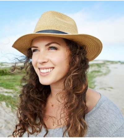 Sun Hats Womens UPF50 Foldable Summer Straw Hat Wide Brim Fedora Sun Beach hat - Style A-khaki - CR189W2YM2R $12.59