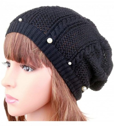 Skullies & Beanies Knit Crochet Hat Light Beanie Style Knitted Cap Women Girl Thin Hollow Braid - Black - CP18EIMD697 $9.58