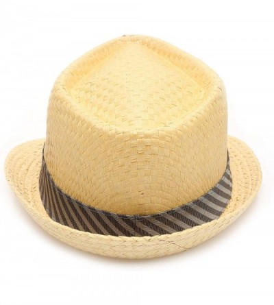 Fedoras Men's Summer Lightweight Paper Straw Short Brim Trilby Fedora Hat with Band - Natural With Striped Band - CD18OAYTDA8...