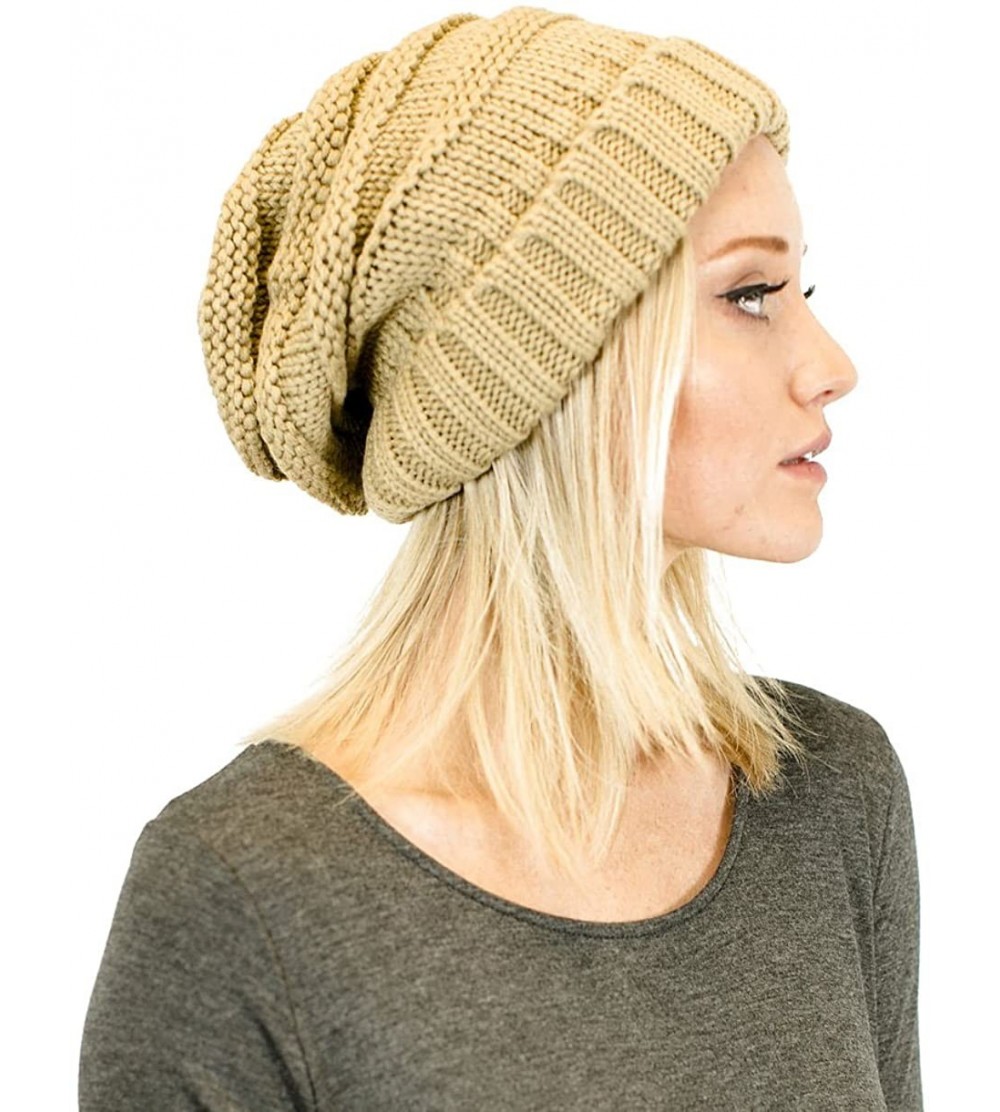 Skullies & Beanies Soft Knit Oversized Stretchy Unisex Slouchy Beanie - Camel - CU18HKYWINH $12.20