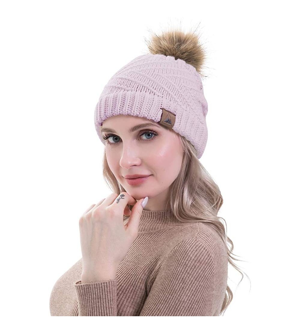 Skullies & Beanies Women Winter Knit Beanie with Fur Pompom Slouchy Cozy Warm Hat Girl Oversize Stretchy Snowboarding Ski Cap...