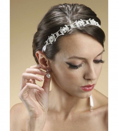 Headbands Vintage Crystal Bridal for Women- Wedding Hair Accessories for Bride- White Ribbon - CJ12NS3QBUQ $18.05