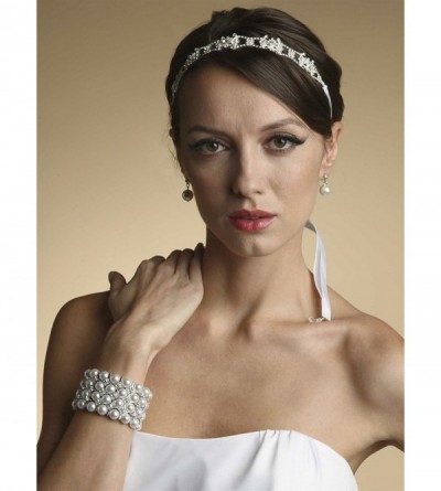 Headbands Vintage Crystal Bridal for Women- Wedding Hair Accessories for Bride- White Ribbon - CJ12NS3QBUQ $18.05