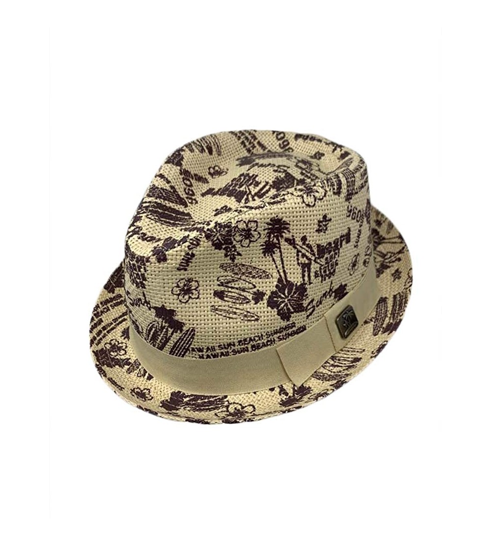 Fedoras Men Women Unisex Cool Summer Straw Upbrim Roll Up Fedora Hat Cap - Ht5804tan - CA18RRE5EY0 $17.67