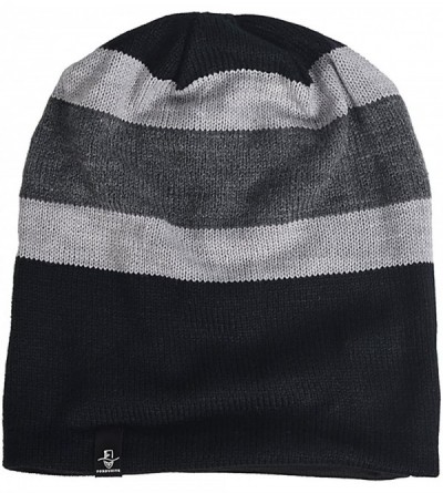 Skullies & Beanies Mens Slouchy Long Oversized Beanie Knit Cap for Summer Winter B08 - Triple Striped Grey - CA12N1TS1RF $13.89