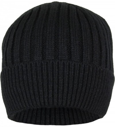 Skullies & Beanies Classic Ribbed Cable Knit Beanie Hat-Unisex Warm Fleece Lined Acrylic Winter Cap - Black - C91868KKQDM $15.13