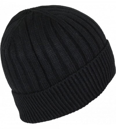 Skullies & Beanies Classic Ribbed Cable Knit Beanie Hat-Unisex Warm Fleece Lined Acrylic Winter Cap - Black - C91868KKQDM $15.13