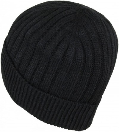 Skullies & Beanies Classic Ribbed Cable Knit Beanie Hat-Unisex Warm Fleece Lined Acrylic Winter Cap - Black - C91868KKQDM $15.13