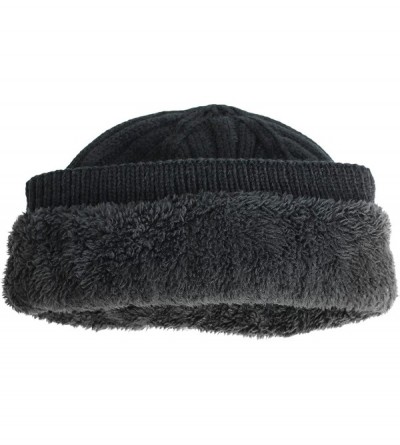 Skullies & Beanies Classic Ribbed Cable Knit Beanie Hat-Unisex Warm Fleece Lined Acrylic Winter Cap - Black - C91868KKQDM $15.13