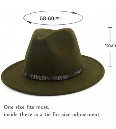 Fedoras Men & Women's Wide Brim Fedora Hat with Band Unisex Felt Panama Cap - Green - CD18LE2TK0X $16.34