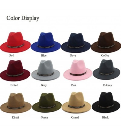 Fedoras Men & Women's Wide Brim Fedora Hat with Band Unisex Felt Panama Cap - Green - CD18LE2TK0X $16.34