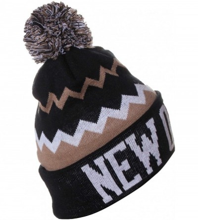 Skullies & Beanies USA Chevron Zig Zags Pom Pom Knit Hat Beanie - New Orleand Black Khaki - CH128XUQNAP $9.09