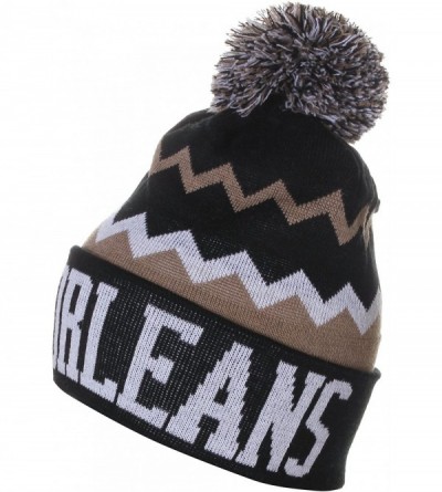 Skullies & Beanies USA Chevron Zig Zags Pom Pom Knit Hat Beanie - New Orleand Black Khaki - CH128XUQNAP $9.09