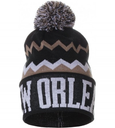 Skullies & Beanies USA Chevron Zig Zags Pom Pom Knit Hat Beanie - New Orleand Black Khaki - CH128XUQNAP $9.09