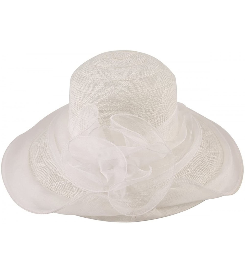 Sun Hats Women's Wide Brim Wedding Travel Summer Beach Sun Hat with Flower - White - CZ12E0UBM8B $23.19