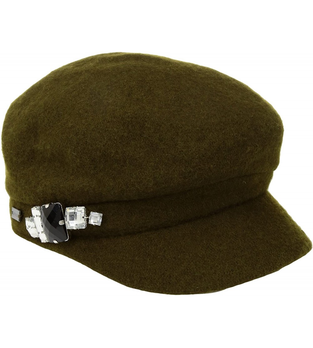 Newsboy Caps Women's Rhinstone Cap Wool with Sparkling Trim - Olive - CL17YZ4I4U5 $35.32