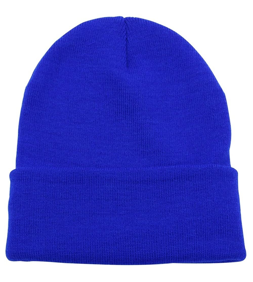 Skullies & Beanies Beanie Men Women - Unisex Cuffed Plain Skull Knit Hat Cap - Royal Blue - C312N1E42WE $8.75