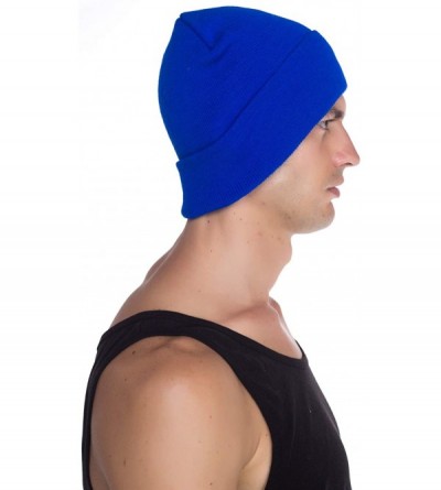 Skullies & Beanies Beanie Men Women - Unisex Cuffed Plain Skull Knit Hat Cap - Royal Blue - C312N1E42WE $8.75