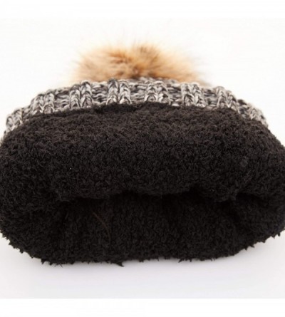 Skullies & Beanies Exclusives Fuzzy Lined Knit Fur Pom Beanie Hat (YJ-820) - Grey Mix - CB18I6SLKAW $13.82